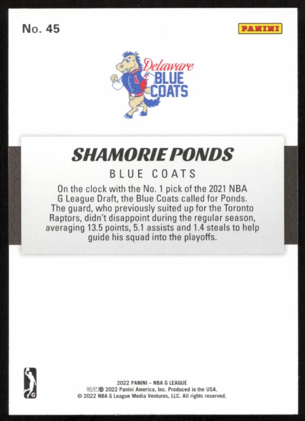 2021-22 Panini NBA G League Shamorie Ponds #45 (Back)