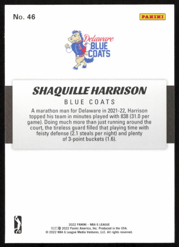 2021-22 Panini NBA G League Shaquille Harrison #46 (Back)