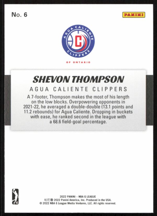 2021-22 Panini NBA G League Shevon Thompson #6 (Back)