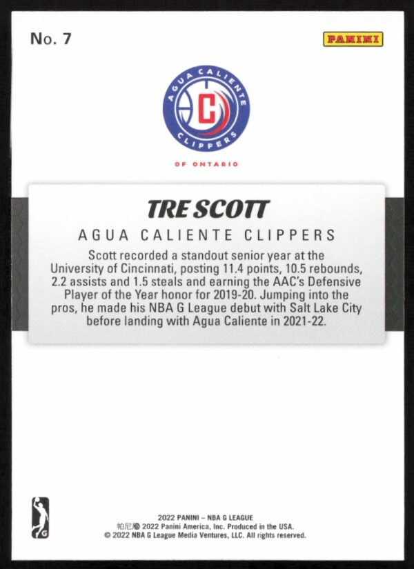 2021-22 Panini NBA G League Tre Scott #7 (Back)