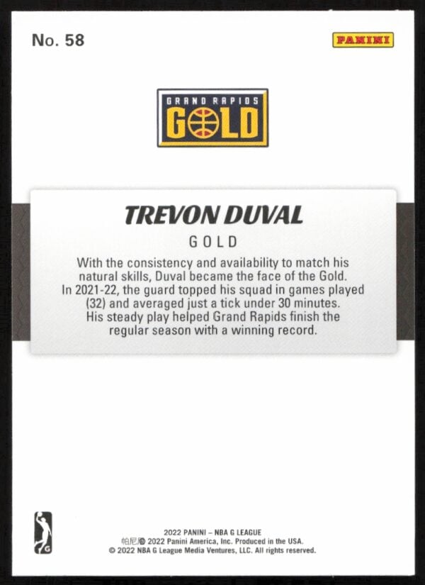 2021-22 Panini NBA G League Trevon Duval #58 (Back)