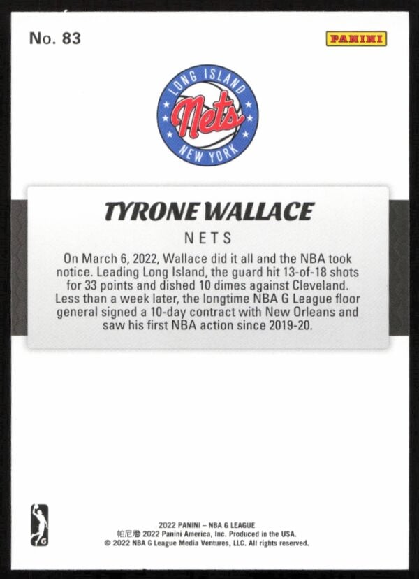 2021-22 Panini NBA G League Tyrone Wallace #83 (Back)