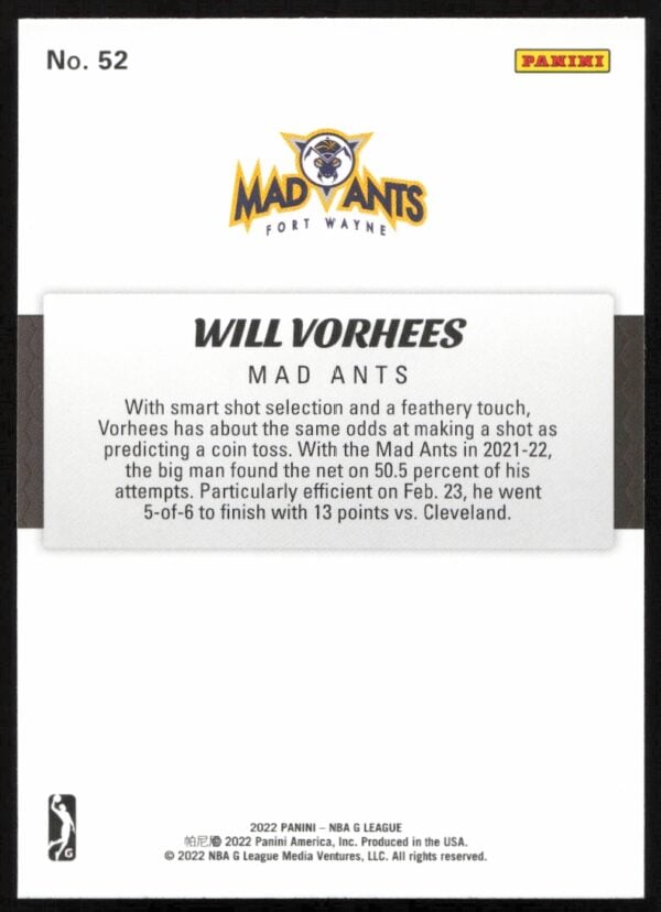 2021-22 Panini NBA G League Will Vorhees #52 (Back)