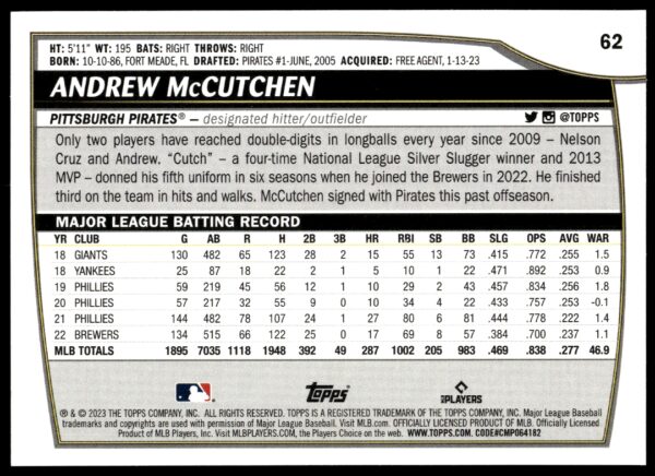 2023 Topps Big League Andrew McCutchen #62 (Back)