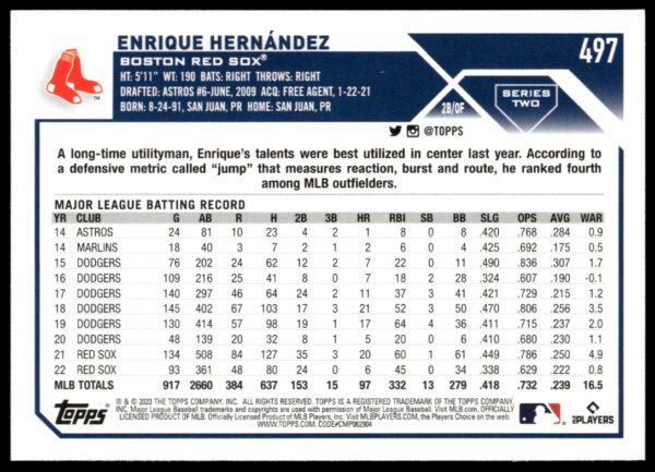 2023 Topps Series 2 Enrique Hernandez #497 (Back)