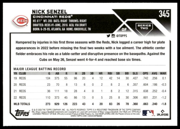 2023 Topps Series 2 Nick Senzel #345 (Back)
