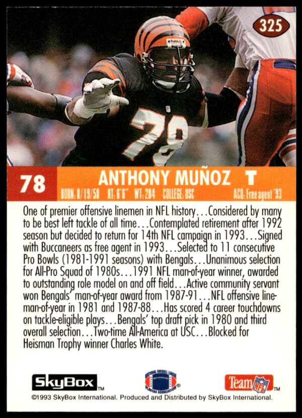 1993 SkyBox Impact Anthony Munoz #325 (Back)