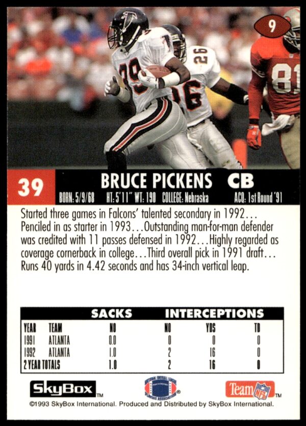 1993 SkyBox Impact Bruce Pickens #9 (Back)