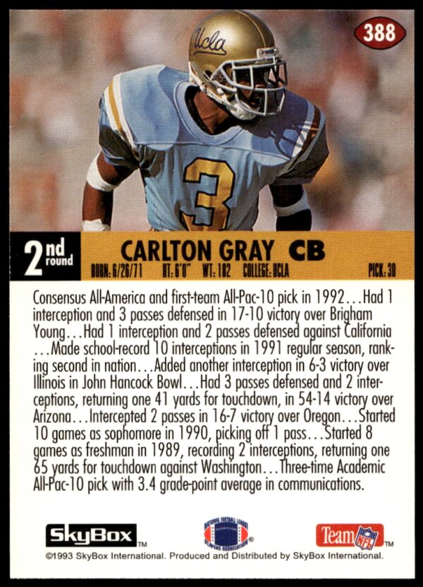 1993 SkyBox Impact Carlton Gray #388 (Back)