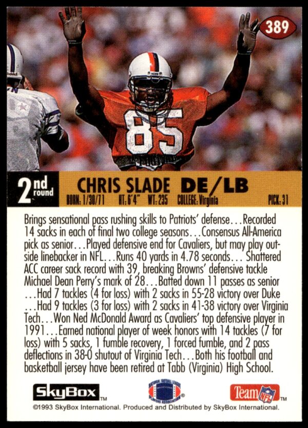 1993 SkyBox Impact Chris Slade #389 (Back)