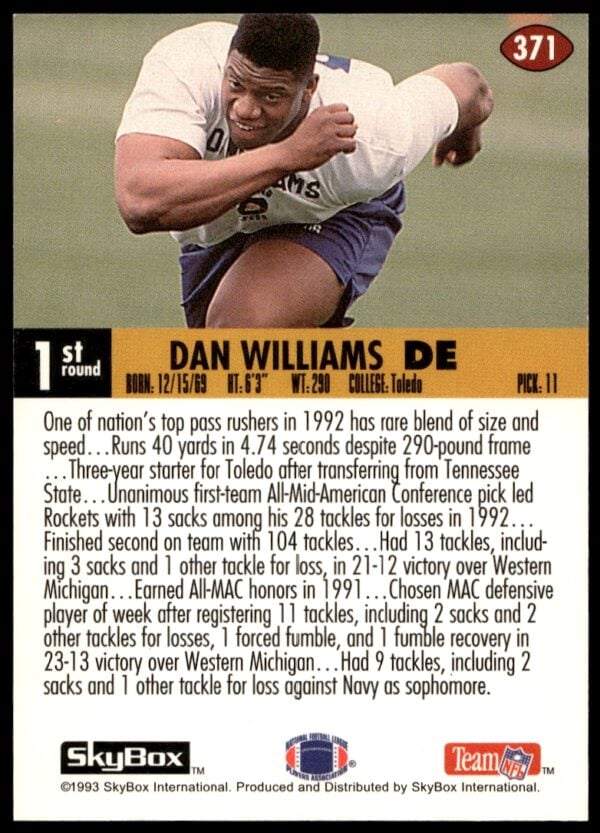 1993 SkyBox Impact Dan Williams #371 (Back)