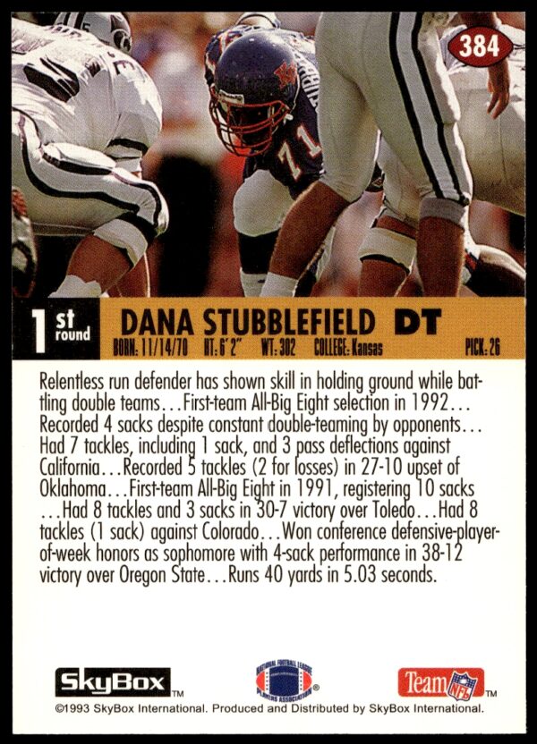 1993 SkyBox Impact Dana Stubblefield #384 (Back)