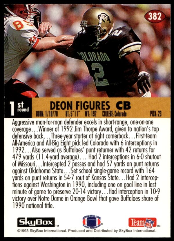 1993 SkyBox Impact Deon Figures #382 (Back)