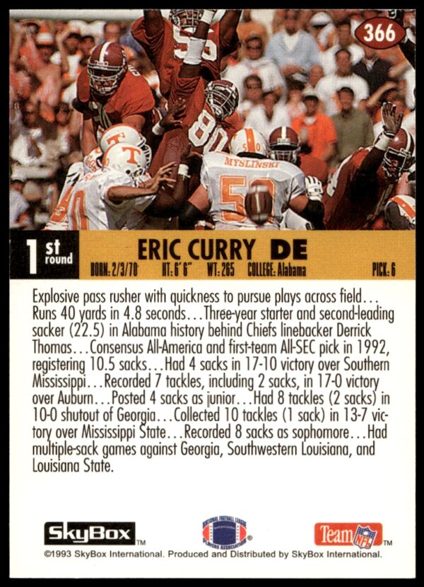 1993 SkyBox Impact Eric Curry #366 (Back)