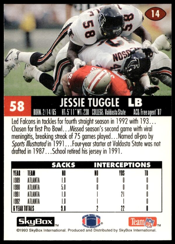 1993 SkyBox Impact Jessie Tuggle #14 (Back)