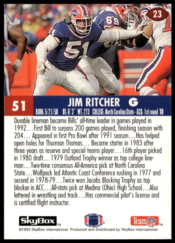 1993 SkyBox Impact Jim Ritcher #23 (Back)