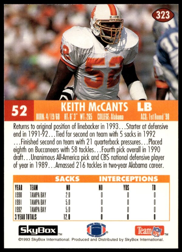 1993 SkyBox Impact Keith McCants #323 (Back)