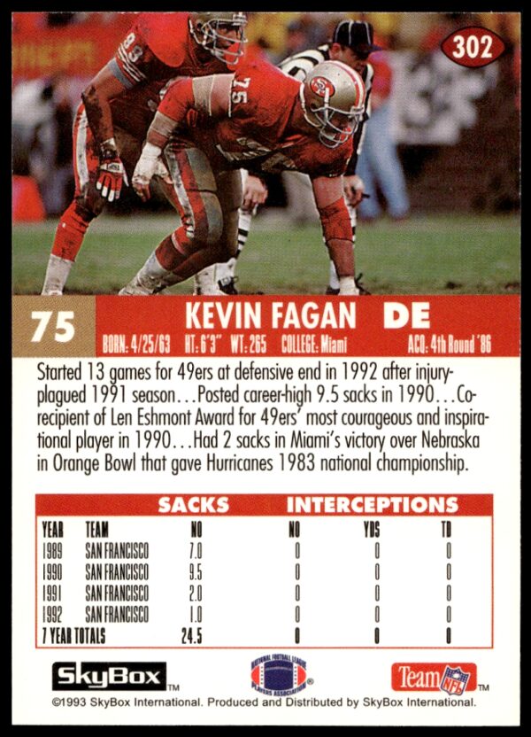 1993 SkyBox Impact Kevin Fagan #302 (Back)