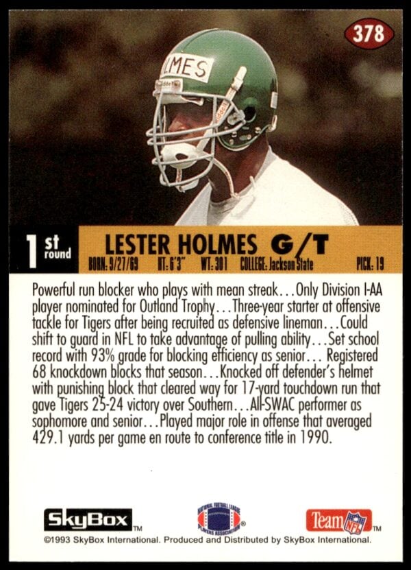 1993 SkyBox Impact Lester Holmes #378 (Back)