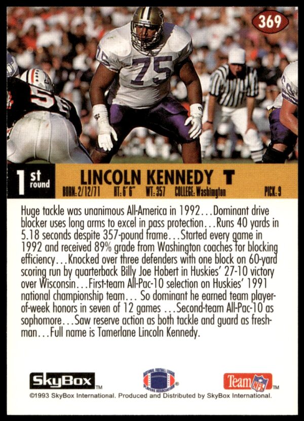 1993 SkyBox Impact Lincoln Kennedy #369 (Back)