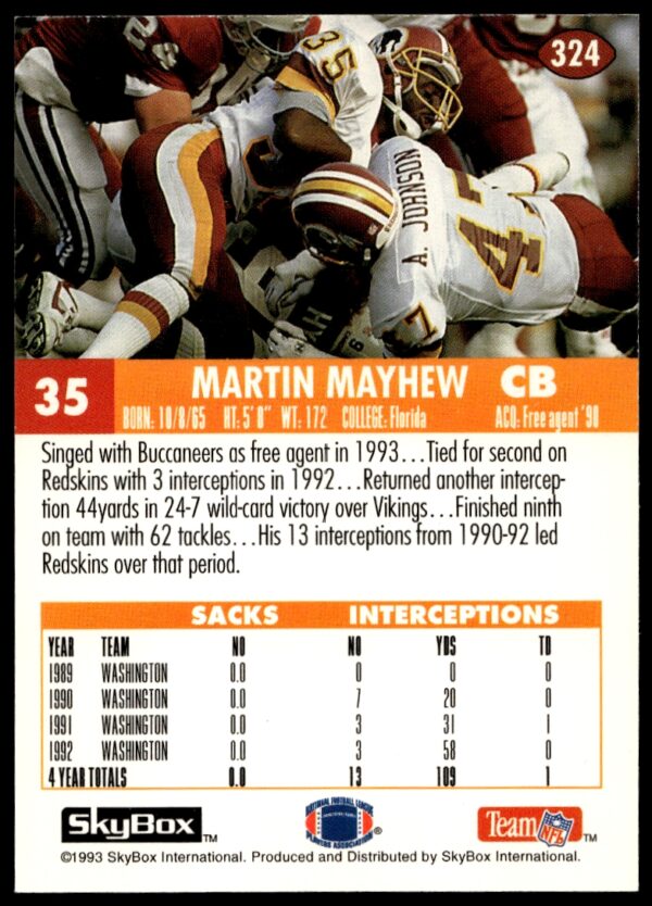 1993 SkyBox Impact Martin Mayhew #324 (Back)