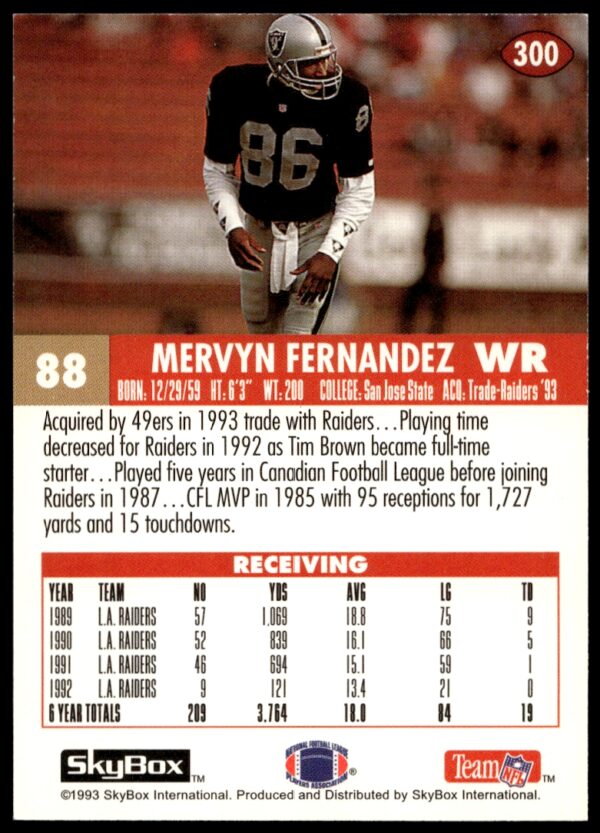 1993 SkyBox Impact Mervyn Fernandez #300 (Back)