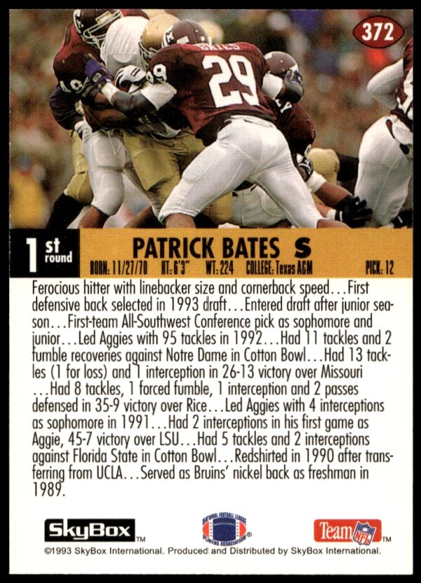 1993 SkyBox Impact Patrick Bates #372 (Back)