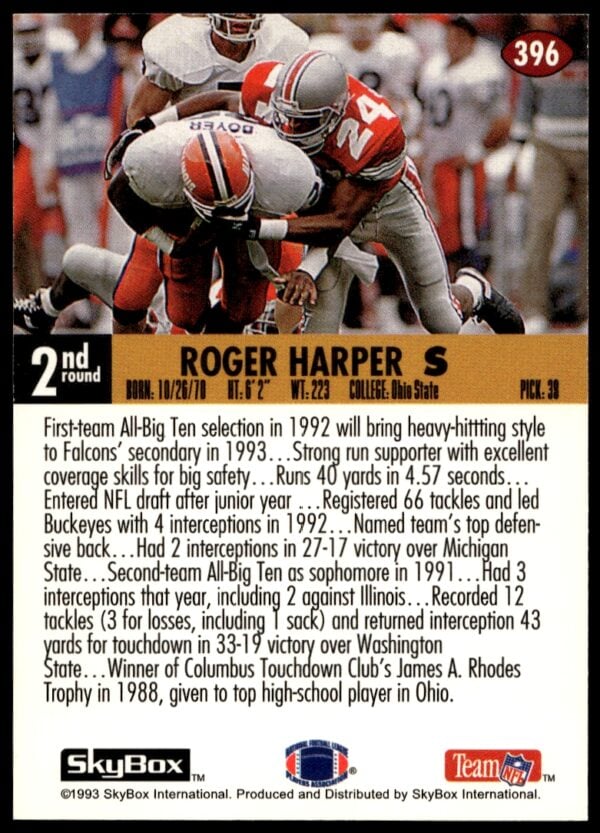 1993 SkyBox Impact Roger Harper #396 (Back)