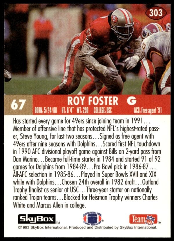 1993 SkyBox Impact Roy Foster #303 (Back)