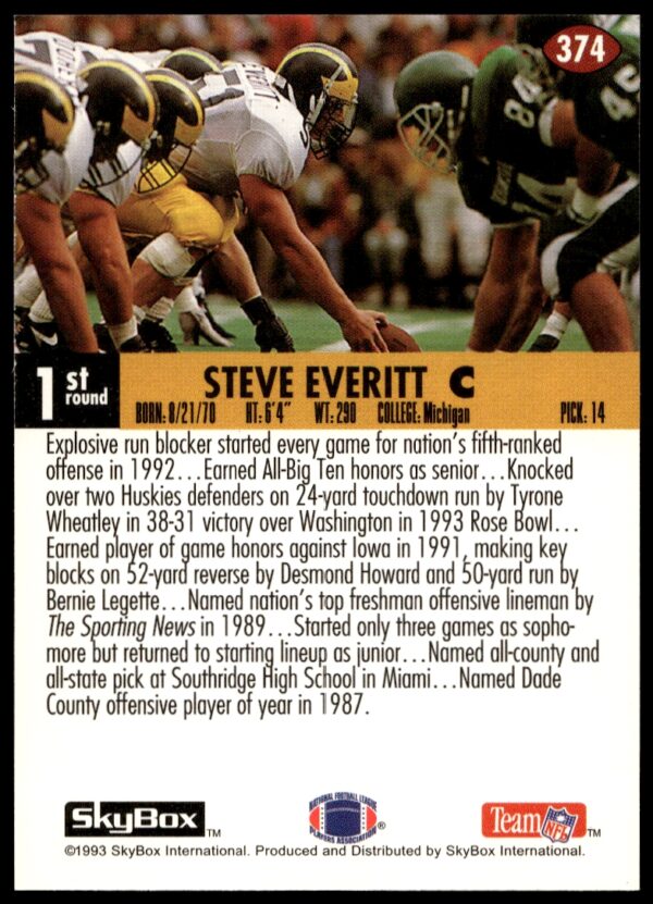 1993 SkyBox Impact Steve Everitt #374 (Back)