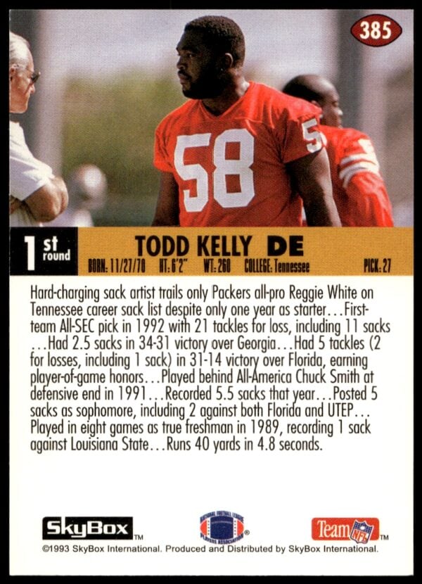 1993 SkyBox Impact Todd Kelly #385 (Back)