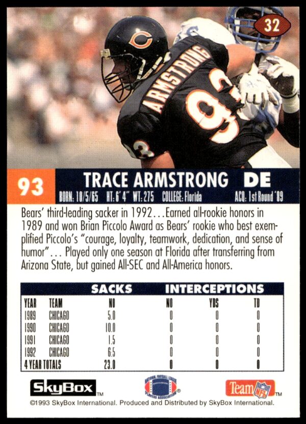 1993 SkyBox Impact Trace Armstrong #32 (Back)