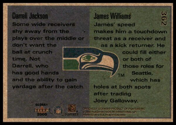 2000 Fleer Tradition Glossy Darrell Jackson / James Williams #362 (Back)