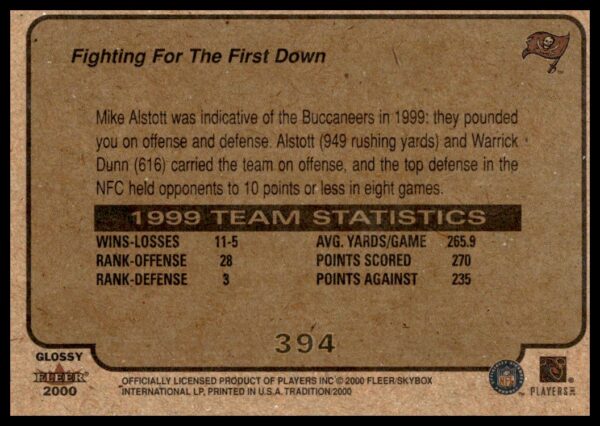 2000 Fleer Tradition Glossy Fighting for the First Down #394 (Back)