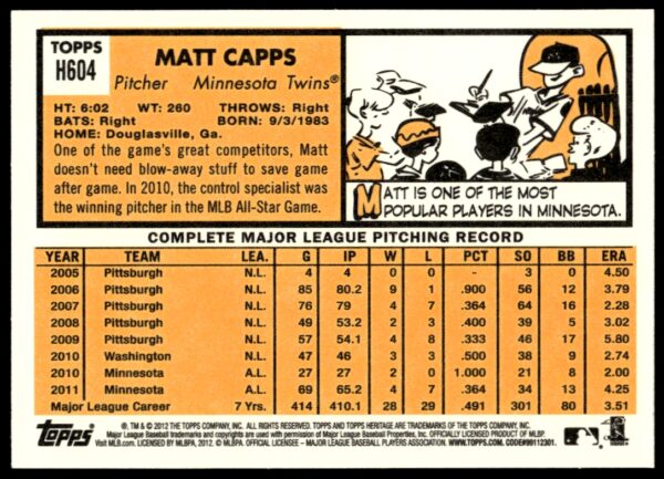 2012 Topps Heritage High Number Matt Capps #H604 (Back)