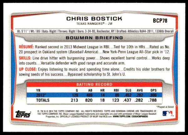 2014 Bowman Chrome Chris Bostick Prospects #BCP78 (Back)