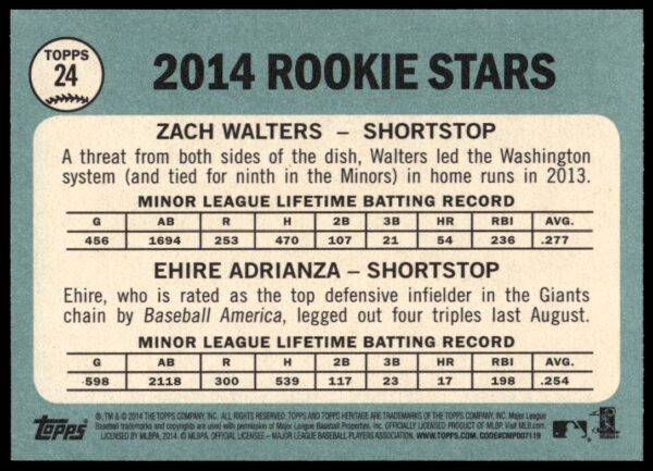 2014 Topps Heritage Ehire Adrianza / Zach Walters #24 (Back)