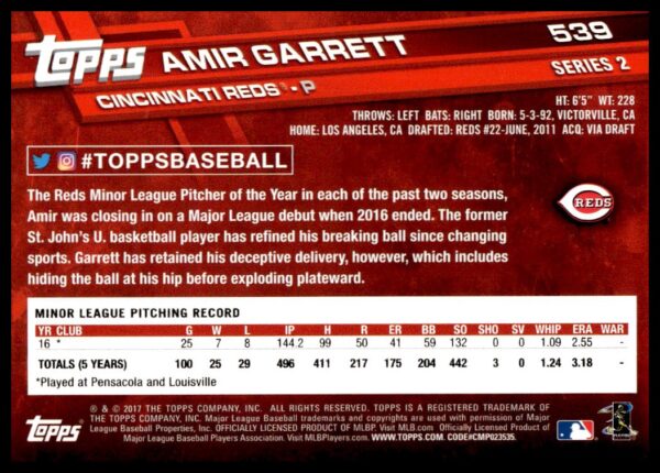 2017 Topps Series 2 Amir Garrett #539 (Back)