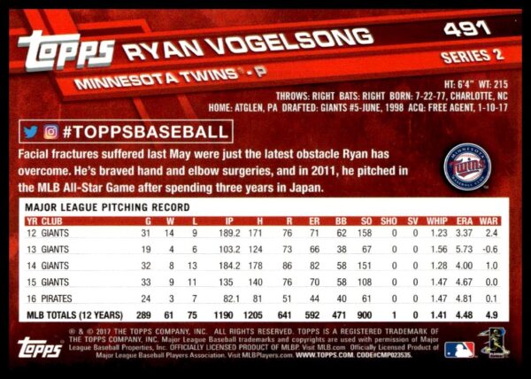 2017 Topps Series 2 Ryan Vogelsong #491 (Back)