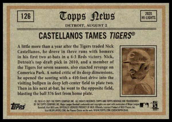 2021 Topps Heritage Nick Castellanos #126 (Back)