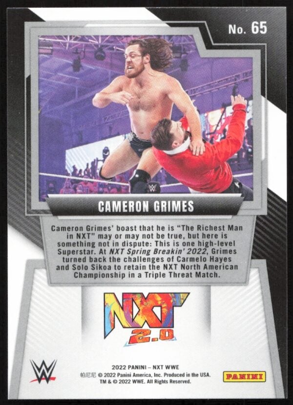 2022 Panini NXT 2.0 WWE Cameron Grimes #65 (Back)