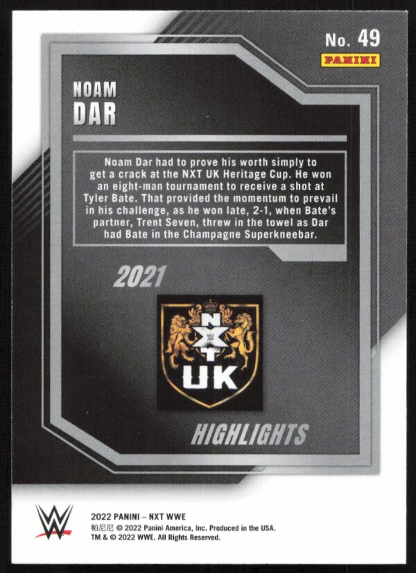 2022 Panini NXT 2.0 WWE Noam Dar #49 (Back)