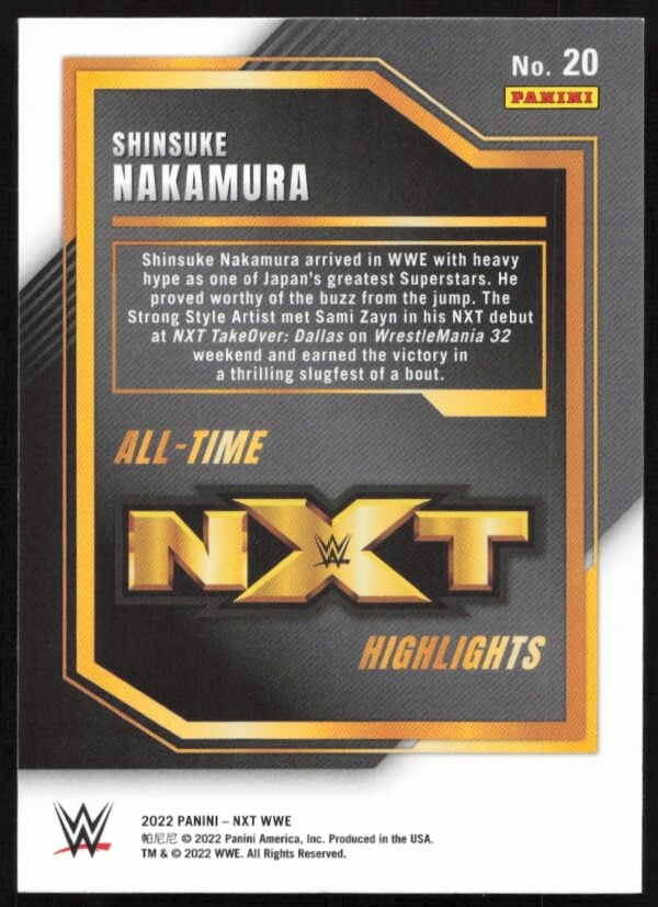 2022 Panini NXT 2.0 WWE Shinsuke Nakamura #20 (Back)