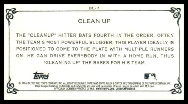 2022 Topps Allen & Ginter Clean Up Baseball Lexicon Mini #BL-7 (Back)