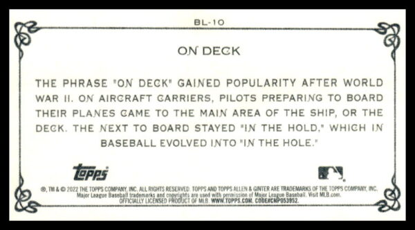 2022 Topps Allen & Ginter On Deck Baseball Lexicon Mini #BL-10 (Back)