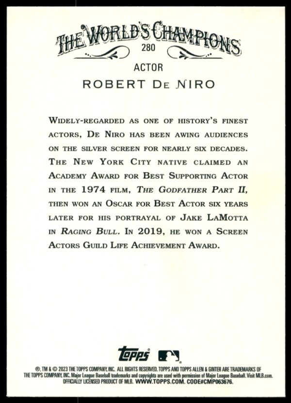 2023 Topps Allen & Ginter Robert De Niro Silver Portrait #280 (Back)