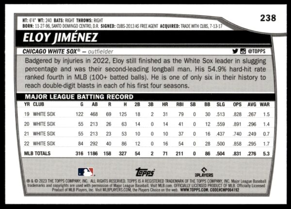 2023 Topps Big League Eloy Jimenez #238 (Back)