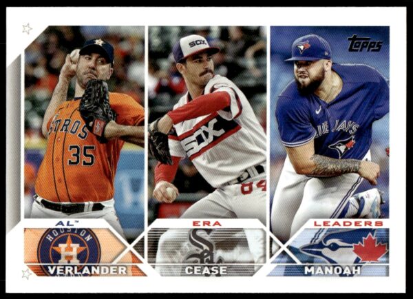 2023 Topps Series 1 AL ERA Leaders (Justin Verlander / Dylan Cease / Alek Manoah) #311 (Front)