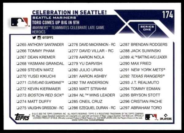 2023 Topps Series 1 Celebration in Seattle! #174 (Back)