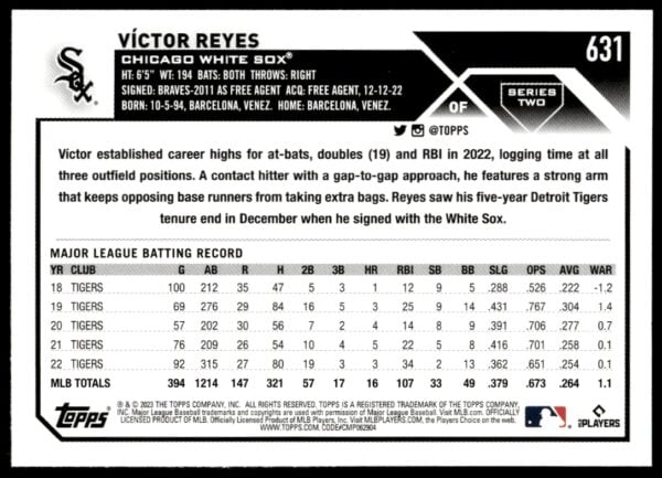 2023 Topps Series 2 Victor Reyes #631 (Back)